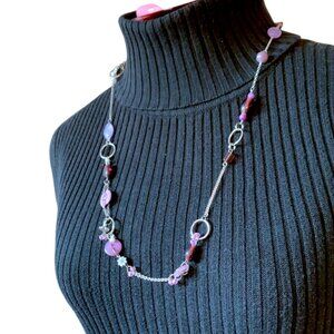 CREATION - Short necklace - Purple Pink - silver details